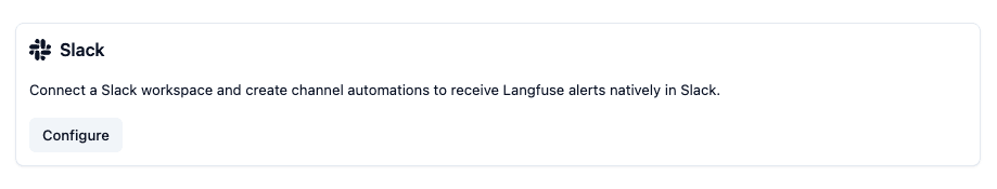 Slack integration card in Langfuse project settings
