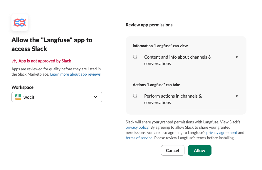Allow Langfuse to access Slack